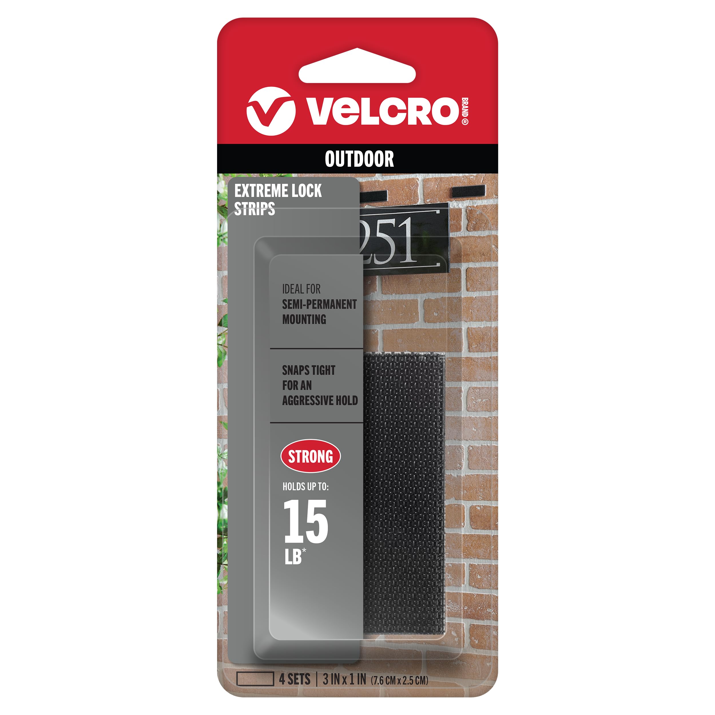 Photo 1 of VELCRO Brand Extreme Lock Mounting Strips with Adhesive. Water and UV Resistant, Holds 15 lbs. 4 sets 3 x 1 Inch, Black. Powerful Attachment for Signage, Electronic Devices Indoors or Outdoors