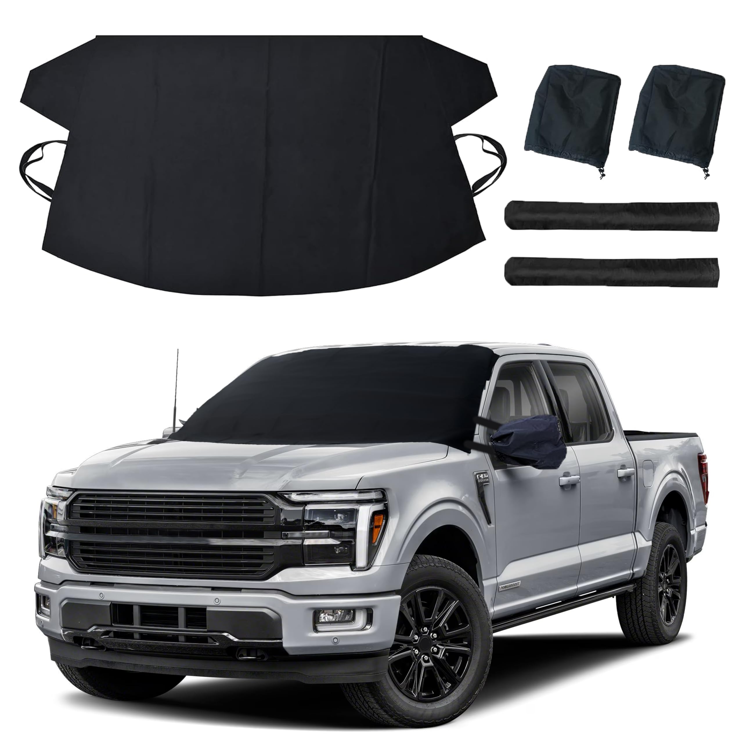 EcoNour Windshield Cover for Ice and Snow | Windshield Snow Cover with Side Mirror Cover & Wiper Protection | Oxford Fabric Winter Cover for Pickup Trucks, SUV & Mini Van | X-Large (74"x43") Image