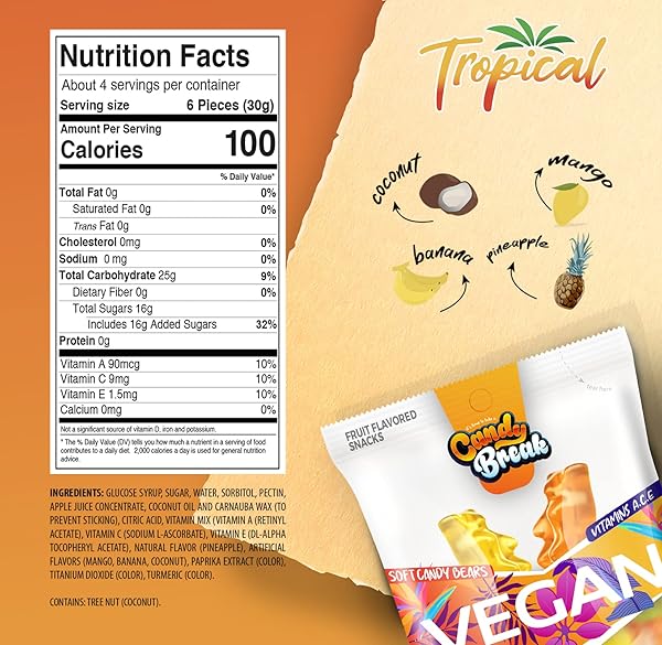CANDY BREAK VEGAN GUMMIES – EXOTIC TROPICAL FRUITY GUMMY BEARS – GIFT SNACKS FOR ADULTS & KIDS – 4OZ (PACK OF 12)
