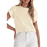 PRETTYGARDEN Women's 2026 Spring Fashion Sweater Vest Business Casual Crochet Tops Cap Sleeve Knit Shirt Beach Summer Outfits
