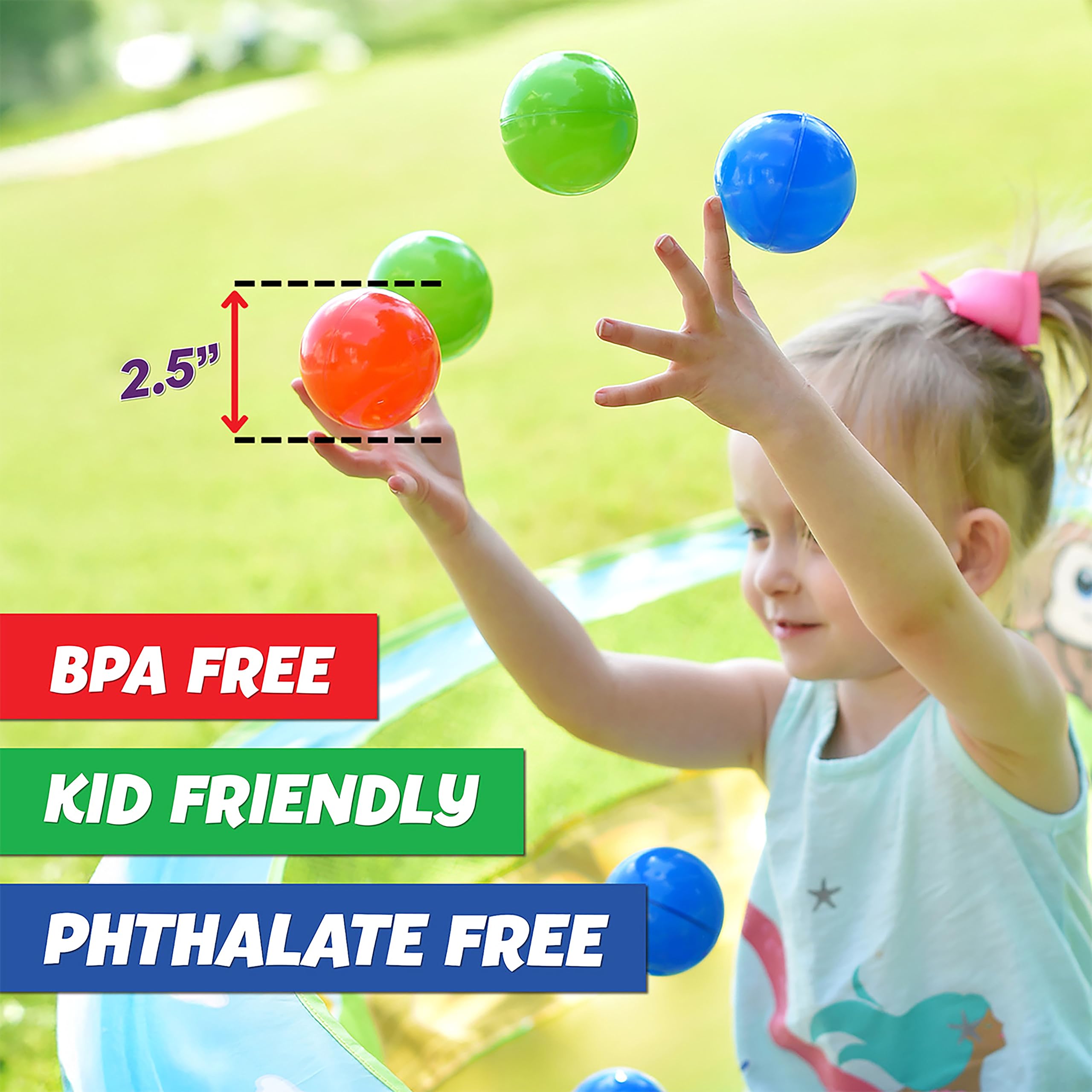 Sunny Days Entertainment 200 Premium Crush-Resistant Play Balls for Ball Pits – Non-Toxic, BPA & Phthalate Free – Vibrant Assorted Colors with Zippered Storage Bag (2.5