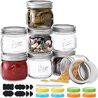 Wide Mouth Mason Jars 12 oz, 8 PACK Glass Canning Jars with Metal Airtight Lids, Leak-Proof Colored Lids, Chalkboard…