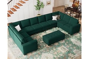 Belffin Oversized Velvet U Shaped Sectional Sofa Set Modular Sectional Sofa Set Convertible Sectional Sofa Couch with Storage Ottoman Corner Modular Sofa Couch Green