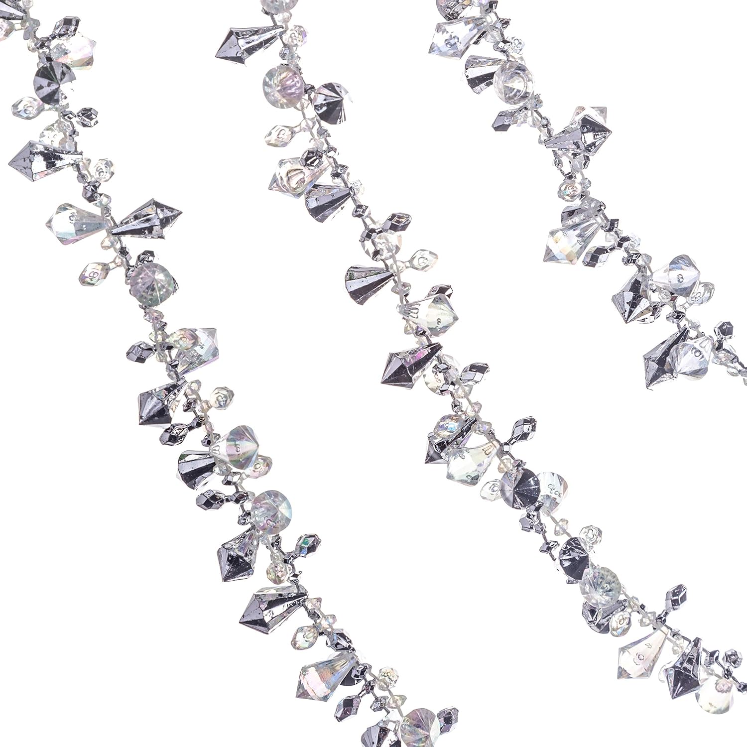 Wreaths, Garlands & Swags - Klikel Iridescent Silver Large Twinkle Ice Double Twist Bead Garland, Set of 2 Each 10 Feet