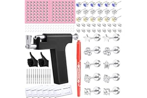Zygc Professional Ear Piercing Kit with 63 Pairs of CZ Stones Ear Stud Earrings Flat Back Studs with Multi Purpose Black Reusable Ear Piercing Gun Silver Sticks for Salon & Home Piercings