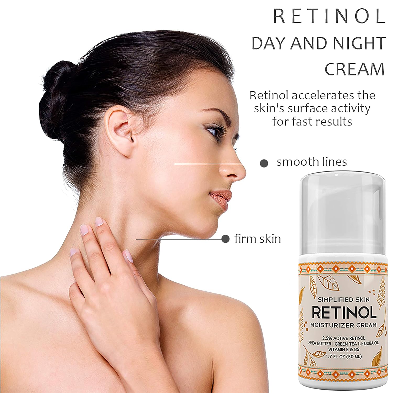 Retinol Moisturizer Cream 2.5% for Face & Eye Area with Vitamin E & Hyaluronic Acid for Anti Aging, Wrinkles & Acne - Best Night & Day Facial Cream by Simplified Skin 1.7 oz: Beauty