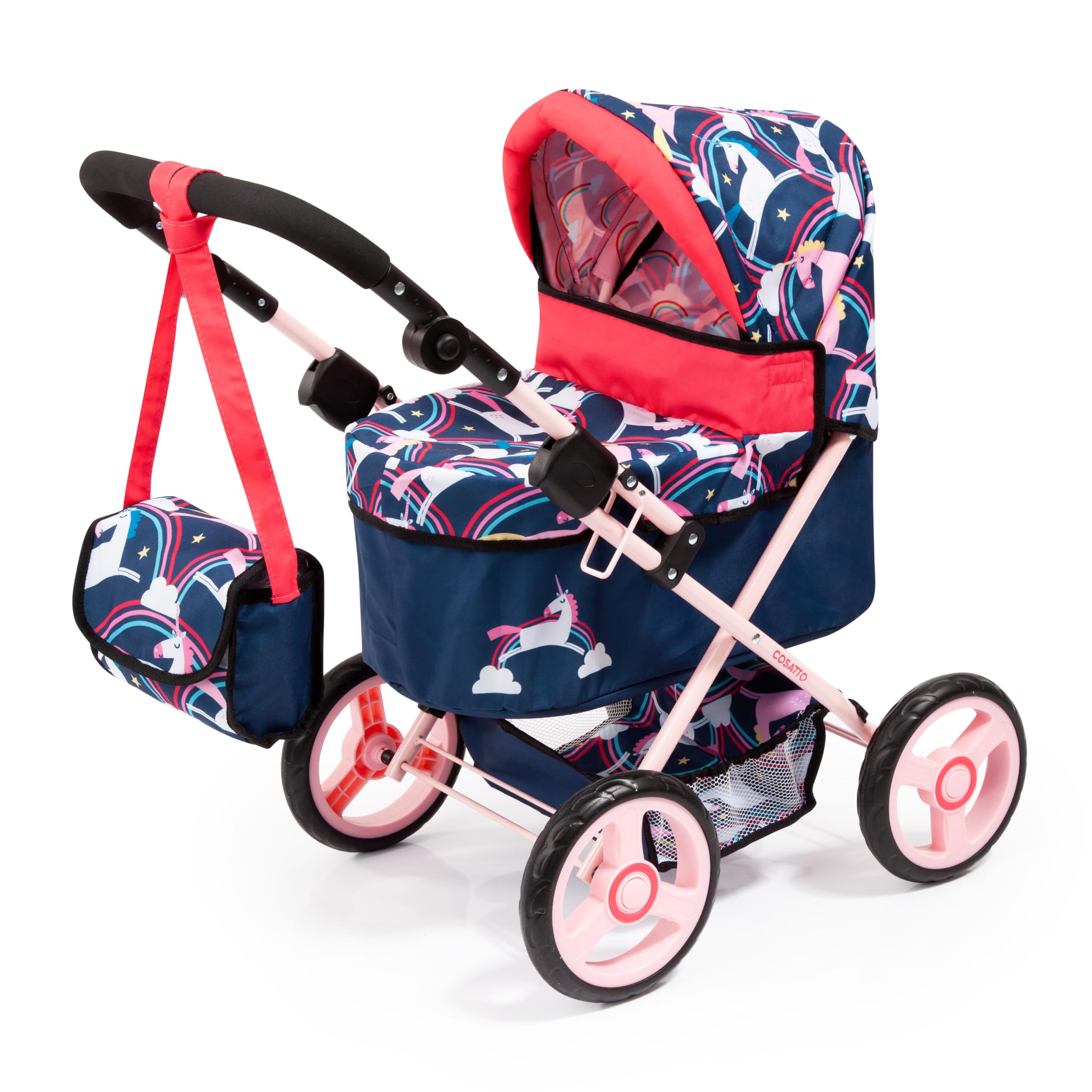 Cosatto dolls pram Wish, height-adjustable handle, foldable, big wheels, bag, integrated basket - for girls and boys, 3+ age