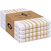Native Fab Yellow Stripe Kitchen Dish Towels 16"x26" Set of 4 - Herringbone Weave Scandia Striped 100% Cotton Dish Cloths for Washing Dishes, Absorbent Hand Towels - Yellow White