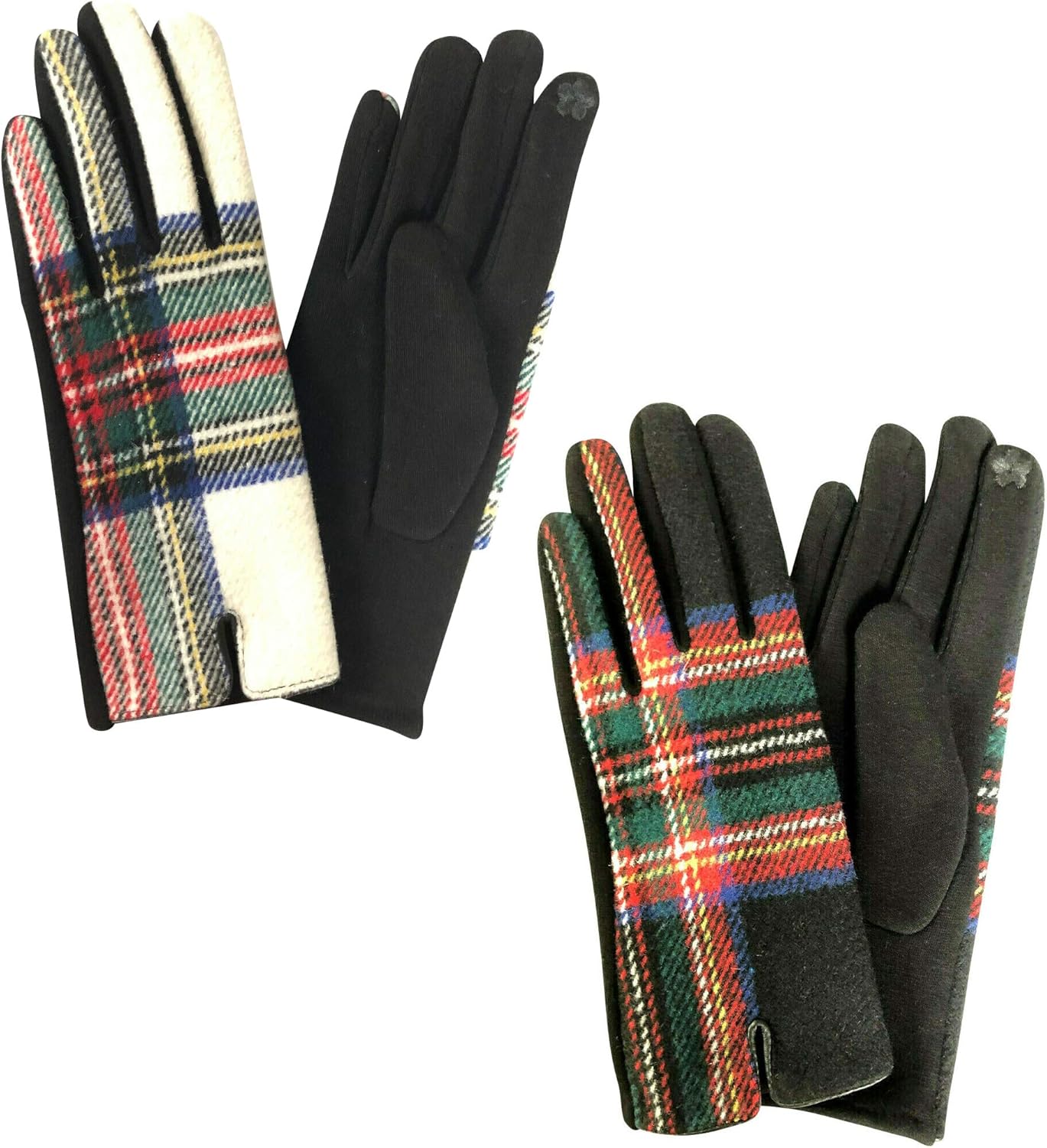 2 Pairs Women Touchscreen Tartan Plaid fashion Gloves Warm Fleece Lined