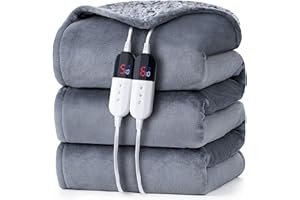 CEAMORFCO Heated Blanket Electric Queen Size 84"x90" with Dual Controls, Heating Blanket with Flannel & Sherpa for Bed, 6 Heat Levels & 10 Hours Auto Off, Full Body, Couch, Home Use, Machine Washable, Warm Gift
