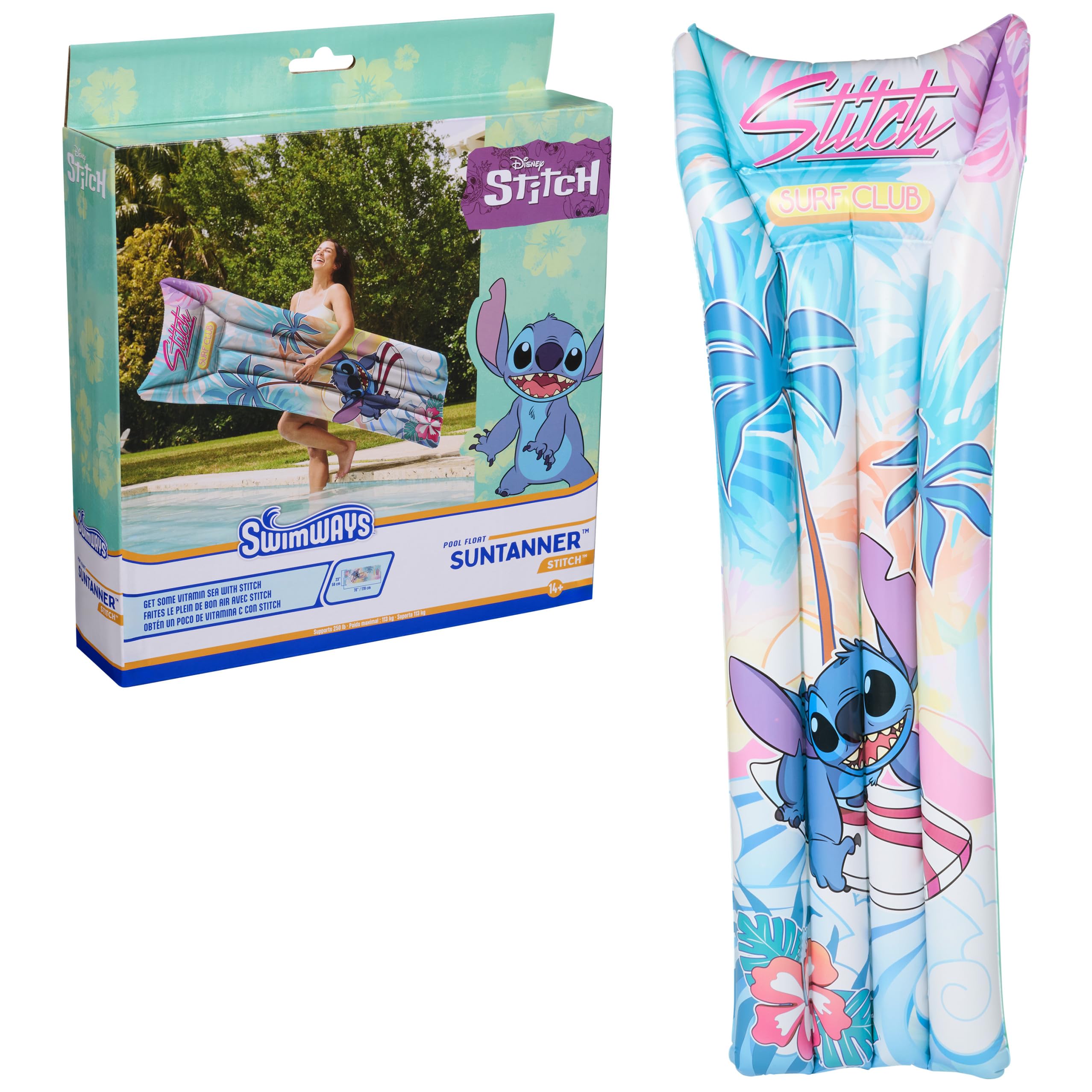Swimways Stitch Suntanner Pool Float, Inflatable Pool Floats & Kids Pool Toys, Swimming Pool Accessories & Beach Essentials for Teens Aged 14 & Up