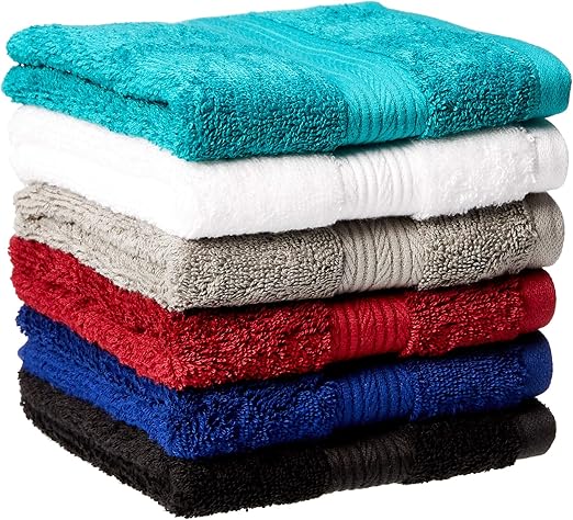 Amazon.com: AmazonBasics - Juego de 6 toallas de mano de algodón, resistentes a la decoloración, multicolor, negro, blanco, gris, azul marino, azul turquesa, carmesí: Home \u0026 Kitchen