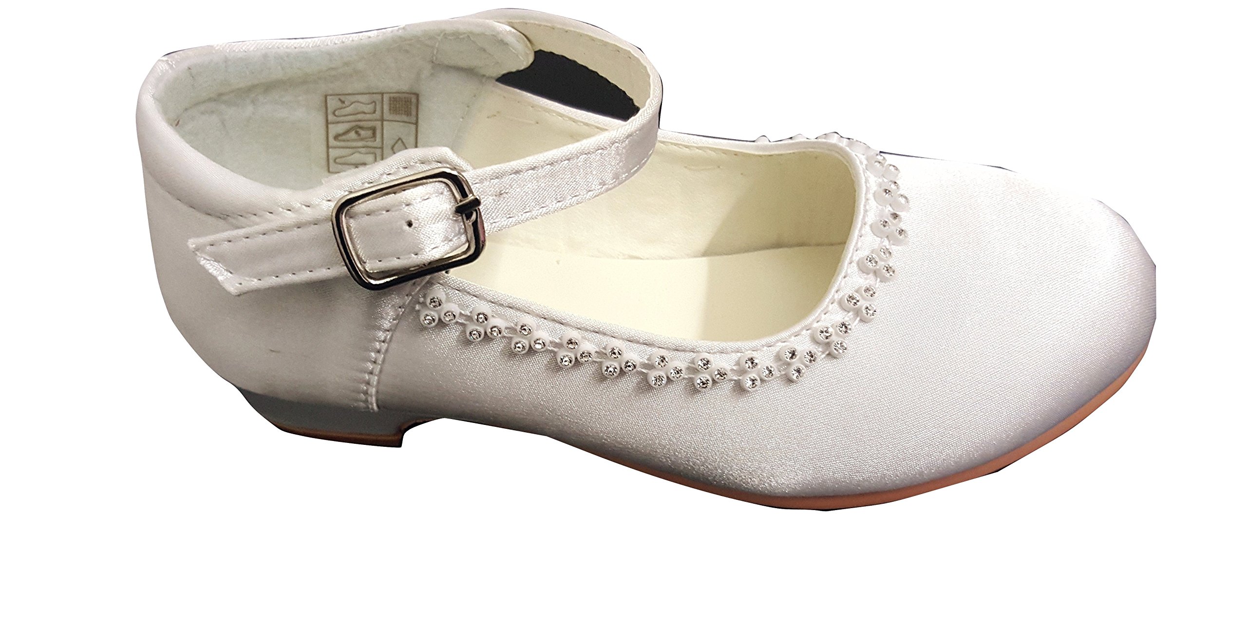 white satin flower girl shoes