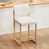 Lessmore 26" Counter Height Bar Stool,Wood Upholstered Barstools with Back | Wood Legs，Fleece Upholstered Barstools, Farmhouse Island Chairs
