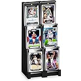 Emfogo Card Display Stand (2 Pack), Wooden 3 Tier Sports Graded Card Display, Trading Card Display Stand for Sports Card Collection & Show, Black