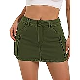 Buauty Women Denim Cargo Skirt Y2K, Mini Low Waist Jean Skirts Bodycon Flap Pockets 2025 Trendy Short