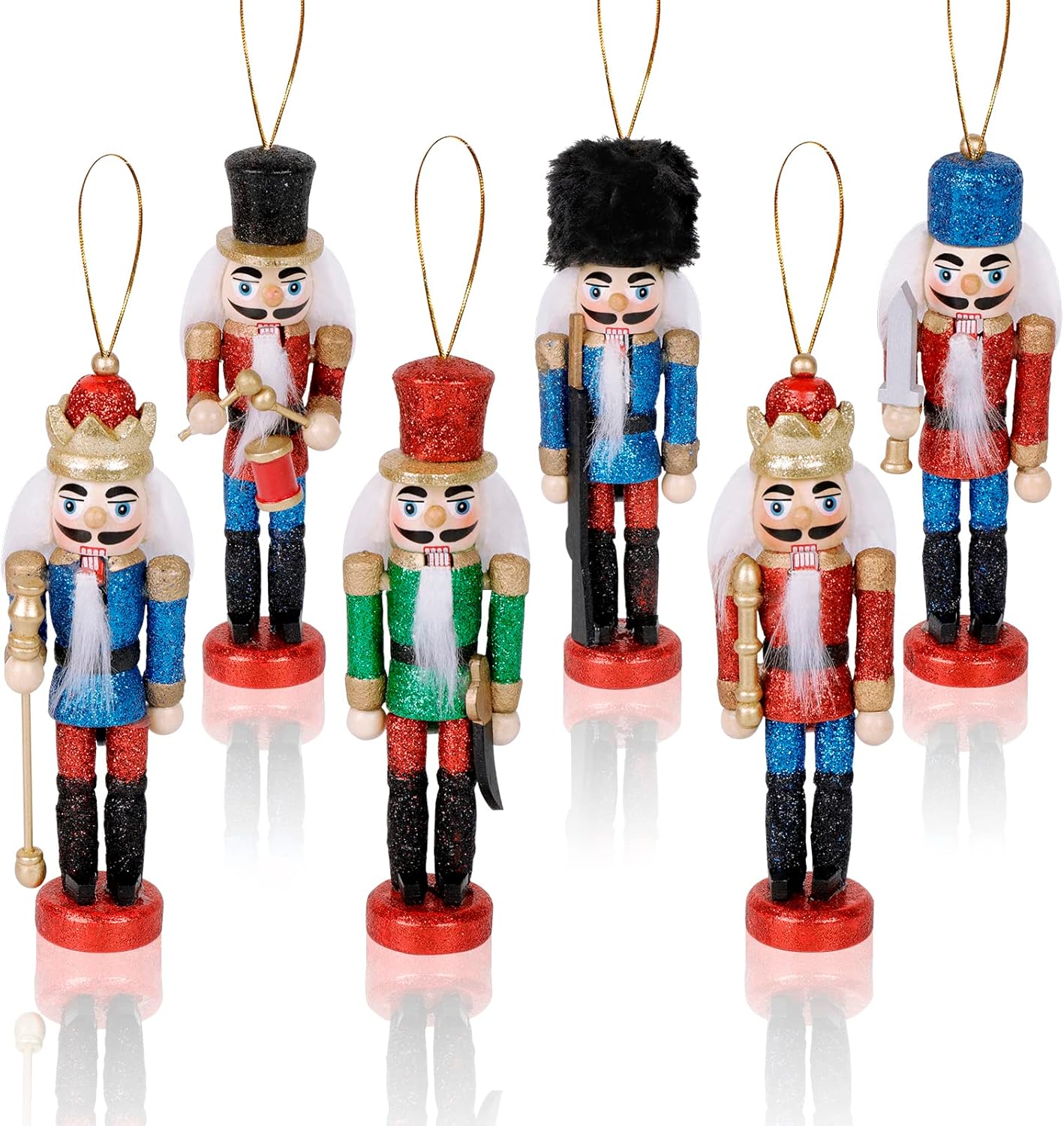 Nutcrackers - OurWarm 6pcs Glittery Nutcrackers Ornaments, Nutcracker Figures with Opening Mouths Christmas Decorations for Xmas Tree, Table Decor