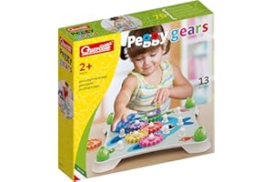 Quercetti Peggy Gears Toddler Toy - 7 Large Gears, Peg Board and 2-Sided Cards with 6 Scenes - Turn the Crank to Spin the Gears - Educational Play for Preschool kids ages 2-4 years