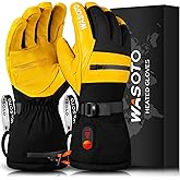 WASOTO Heated Gloves for Men Women 7.4V Battery 22.2WH Electric Rechargeable Heated Ski Gloves Waterproof Durable Leather Work Gloves for Camping Hunting Fishing Snowboarding Hiking raynaud