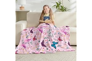 Jameswish Butterfly Throw Blanket for Girls Teens Toddler Pink Soft Fuzzy Flannel Bed Blanket for Kids Adults Plush Colorful Flowers Blanket,50”x60”
