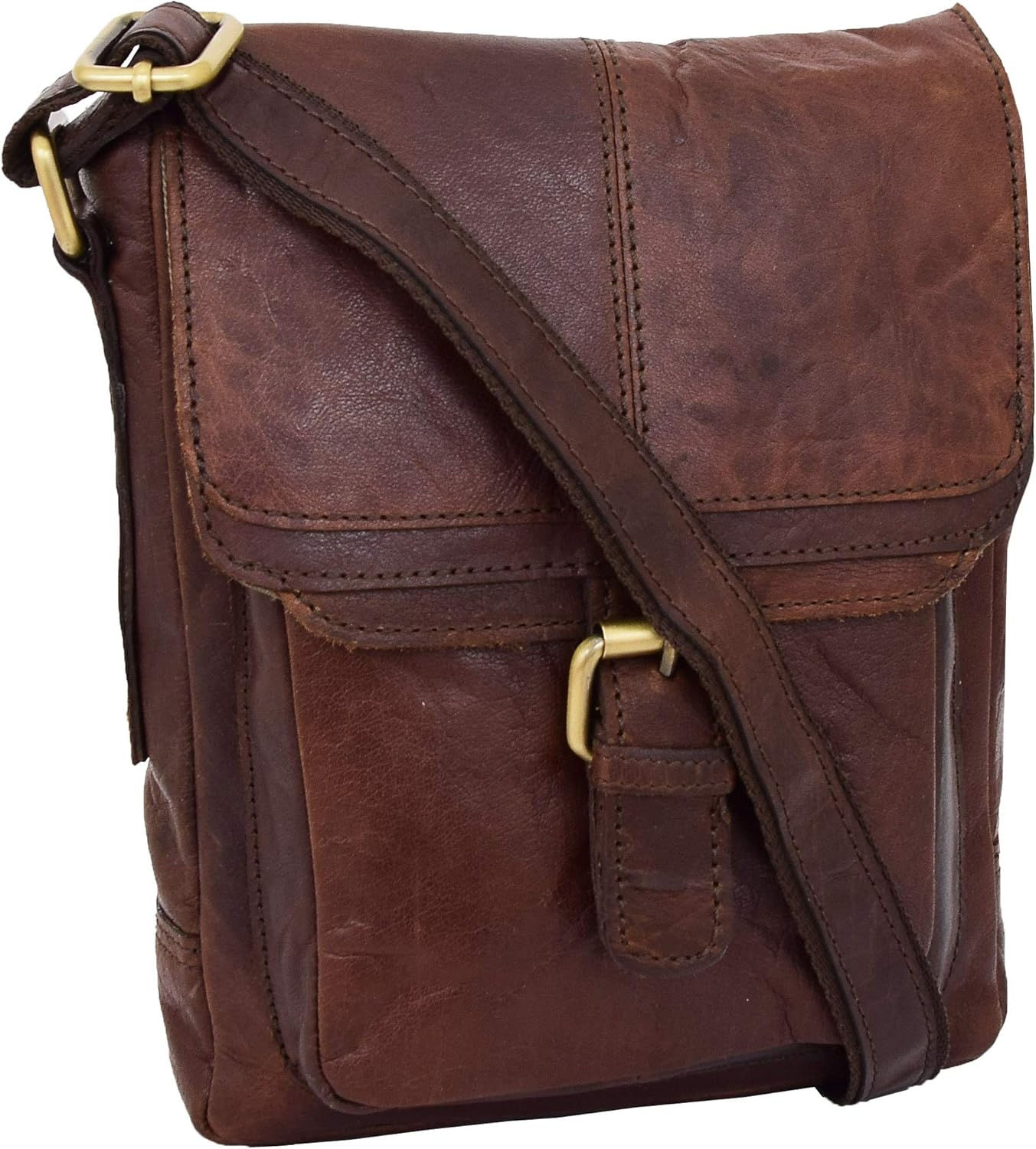 Genuine Brown Leather Cross Body Bag For Men Vintage Organiser Flight