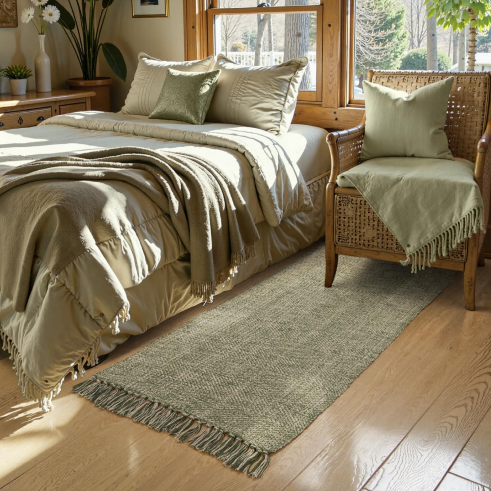 Photo 1 of Collive Washable Runner Rugs for Hallways, 2' x 5' Natural/Green Entryway Runner Rug Soft Hand-Woven Contemporary Modern Laundry Room Indoor Carpet for Bathroom Bedroom Kitchen Front Door