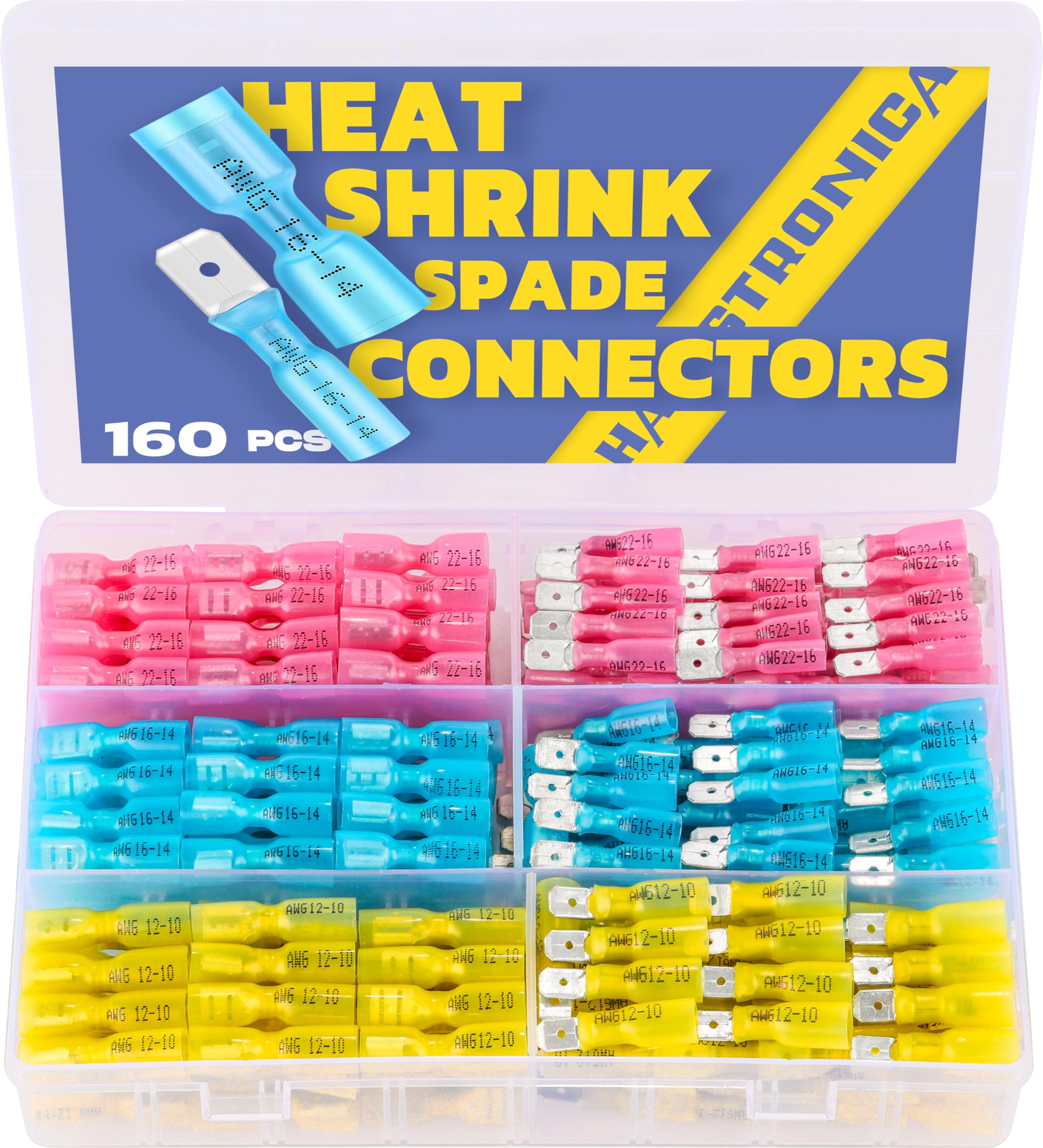 Photo 1 of haisstronica 160pcs Heat Shrink Spade Connectors,AWG 22-10 Female and Male Wire Connectors,Quick Disconnect Spade terminals