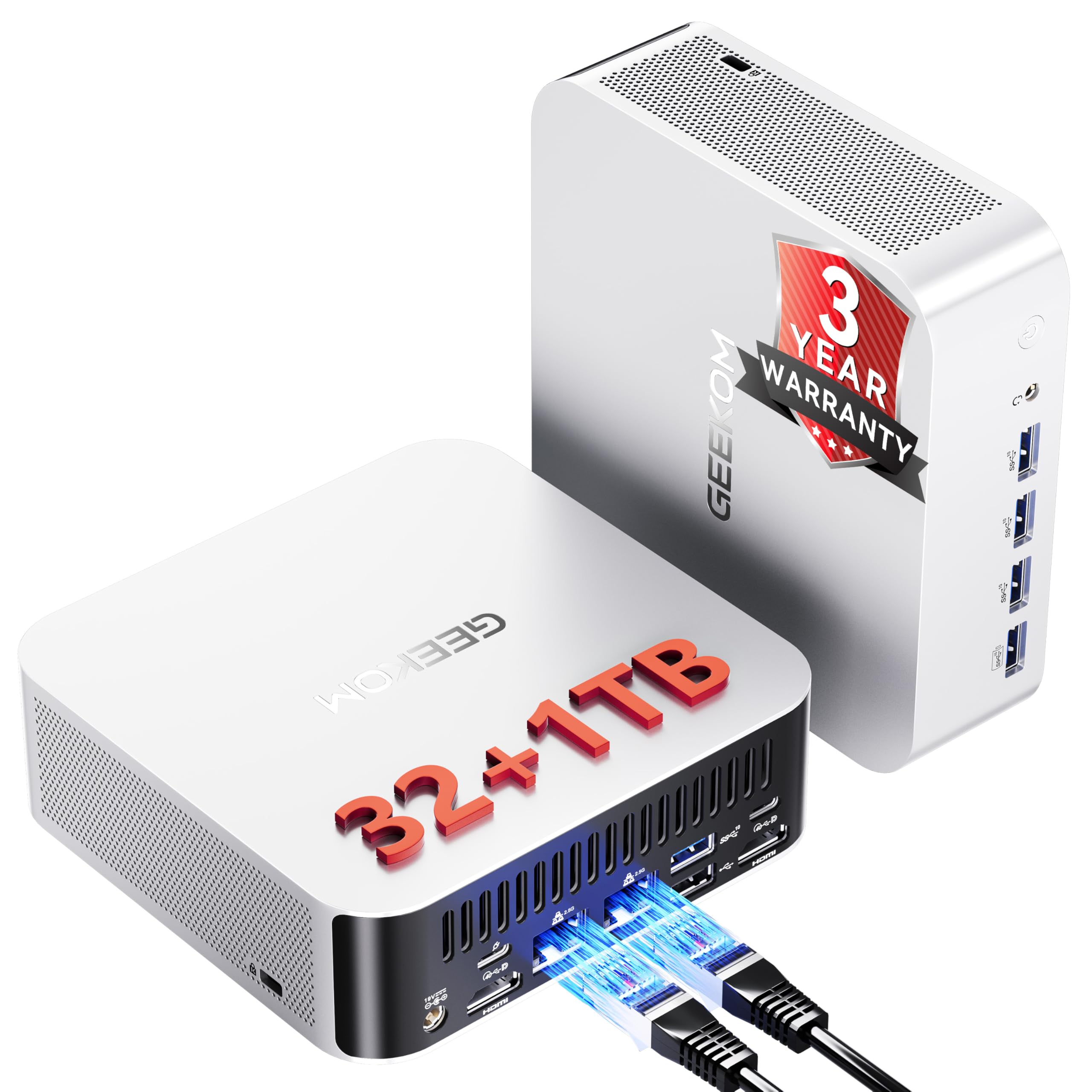 Photo 1 of GEEKOM A9 Max AI Mini PC, with AMD Ryzen AI 9 HX 370 (80 Tops), Copilot+ PC, Radeon 890M, 32GB DDR5 (Not LPDDR), 1TB SSD, Win 11 Pro, WiFi 7, BT 5.4, USB4, HDMI 2.1, Dual 2.5GbE, 8K, 3-Year Warranty