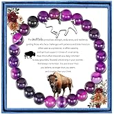 PARTNER Cute Buffalo Gifts for Women Buffals Natural Stone Beaded Healing Bracelet for Wild Animal Lover