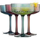 Khen Shatterproof Acrylic Ribbed Vintage Art Deco Martini, Champagne & Cocktail Muted Color Plastic Coupe Glasses | Set of 4 | 8 oz Ripple Glassware Classic Cocktail Indoor & Outdoor, European