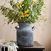 Quoowiit Ceramic Rustic Farmhouse Vase, Distressed Decorative Flower Vases for Home Decor, Ideal Shelf Decor, Grey Boho Vase for Living Room Bedroom Kitchen Office Centerpiece Table Decorations