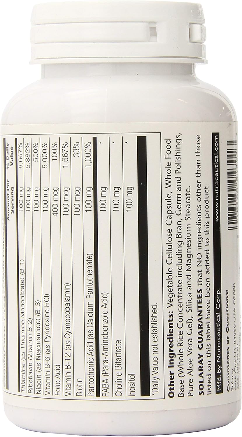 Solaray Vitamin B-Complex 100 | Supports Healthy Hair & Skin, Immune System Function, Blood Cell Formation & Energy Metabolism | 100 VegCaps: Health & Personal Care