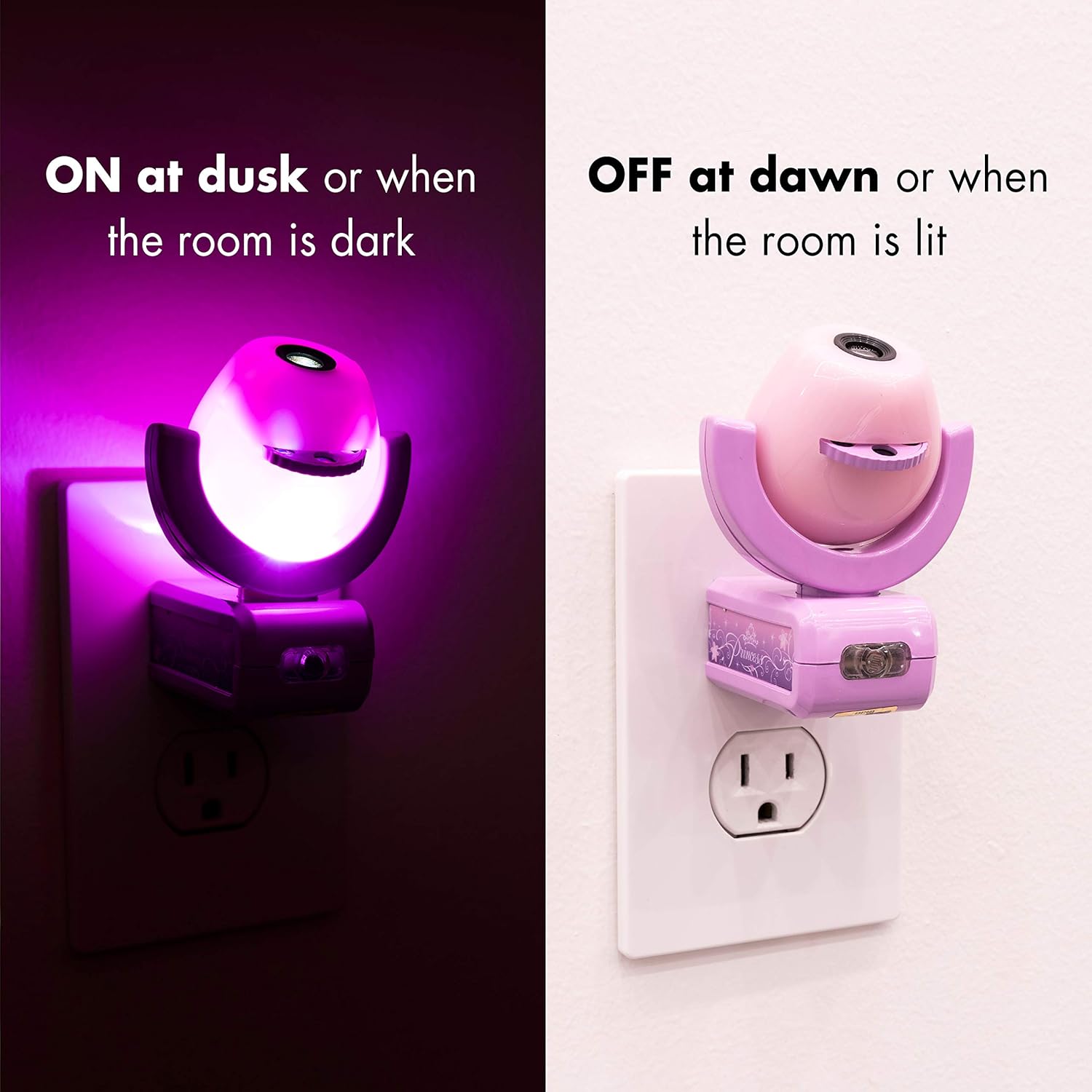 Projectables Disney Princess 6-Image LED Night Light Projector, Dusk-to-Dawn Sensor, Project Princesses Cinderella, Ariel, Aurora, Belle, & Rapunzel on Ceiling, Wall, or Floor, Pink/Purple, 11738: Home Improvement