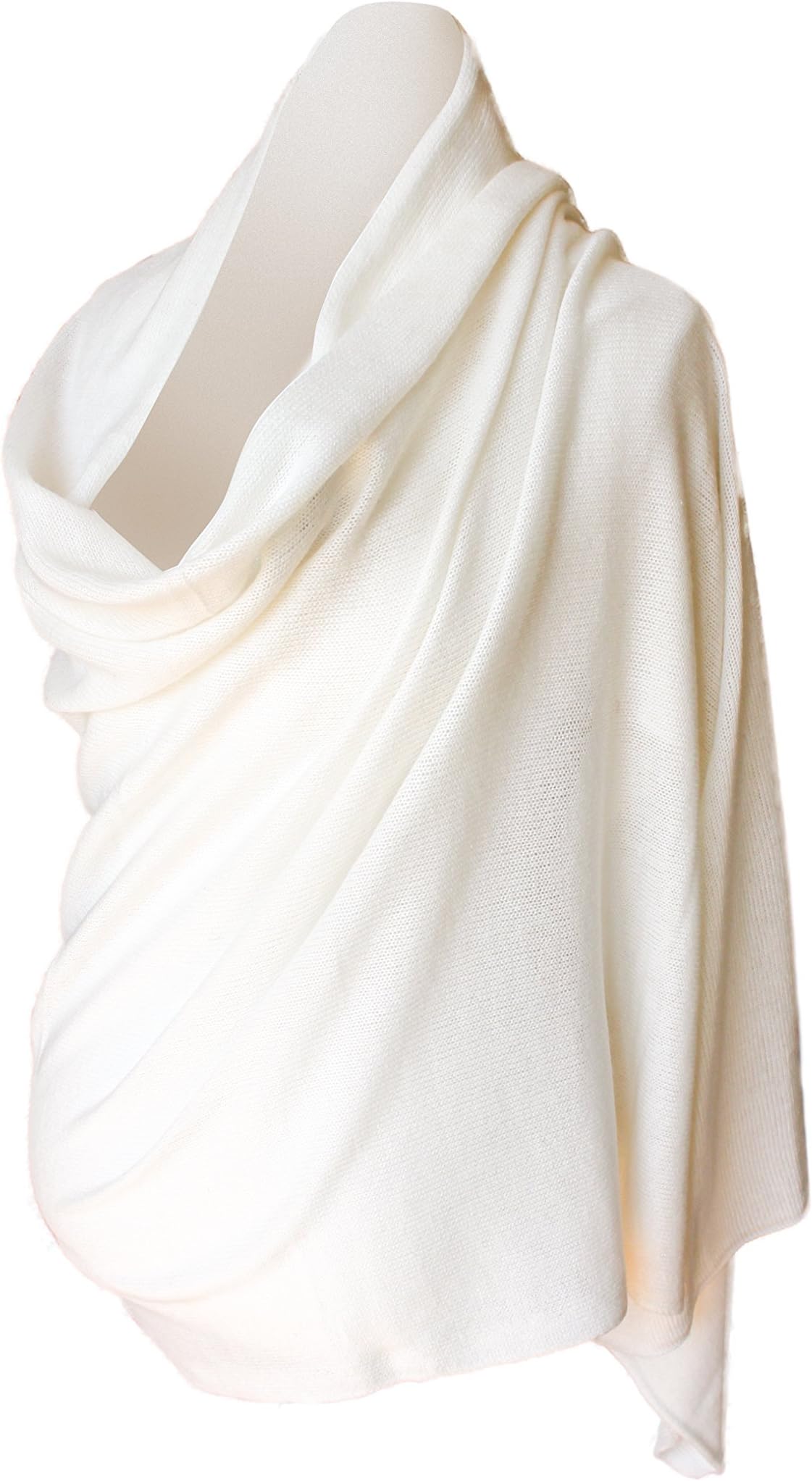 100% Cashmere Sweater Knit Wrap Shawl Stole Travel Wrap Off White