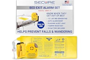 SECURE SAFETY SOLUTIONS Secure Bed Alarm for Elderly Adults - 12" x 30" Motion Pressure Sensor Pad, 80 dB Patient Monitor with Holder, 9V Battery - Wandering & Fall Prevention for Dementia Patients Seniors