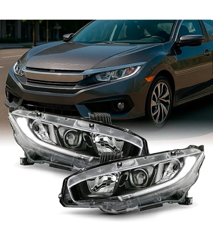 Left Driver Side Headlight Assembly For 2016-2018 Honda Civic – Halogen Style With LED Bulbs
