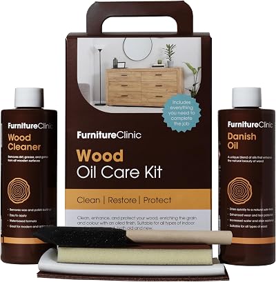 Furniture Clinic Wood Oil Kit 250ml Danish Oil & Cleaner + Accessories