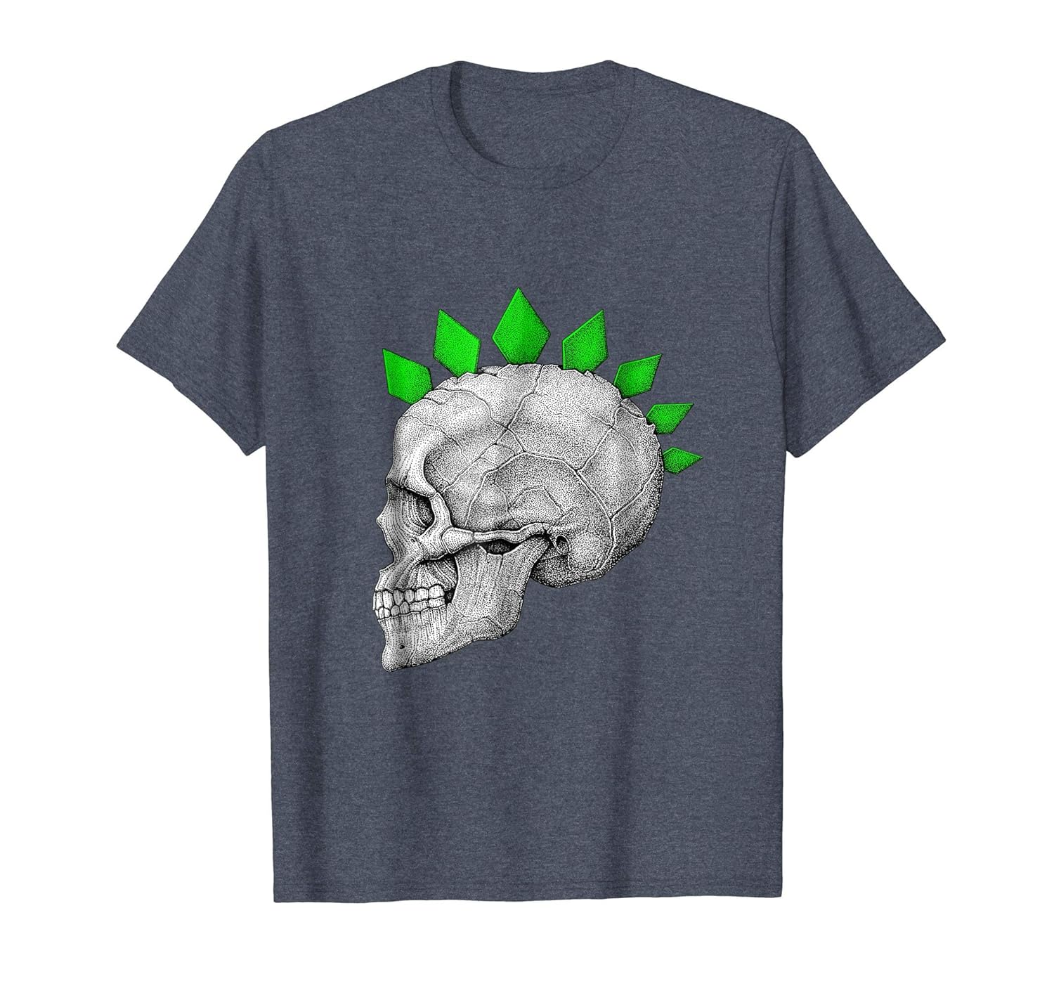 Halloween Skull Skeleton Head Green Mohawk Spikes T Shirt-Rose