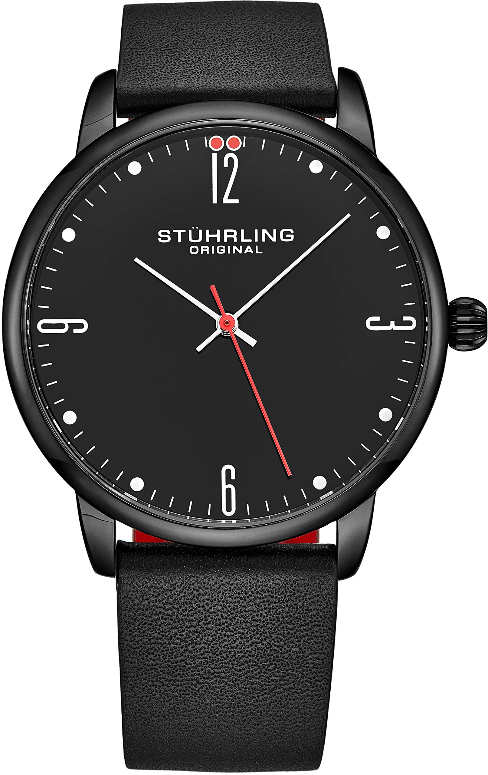 Stuhrling Original Chronograph Watch Men's Watches 44mm Steel Case Blue Dial with Leather Strap Tachymeter 24-Hour Subdial