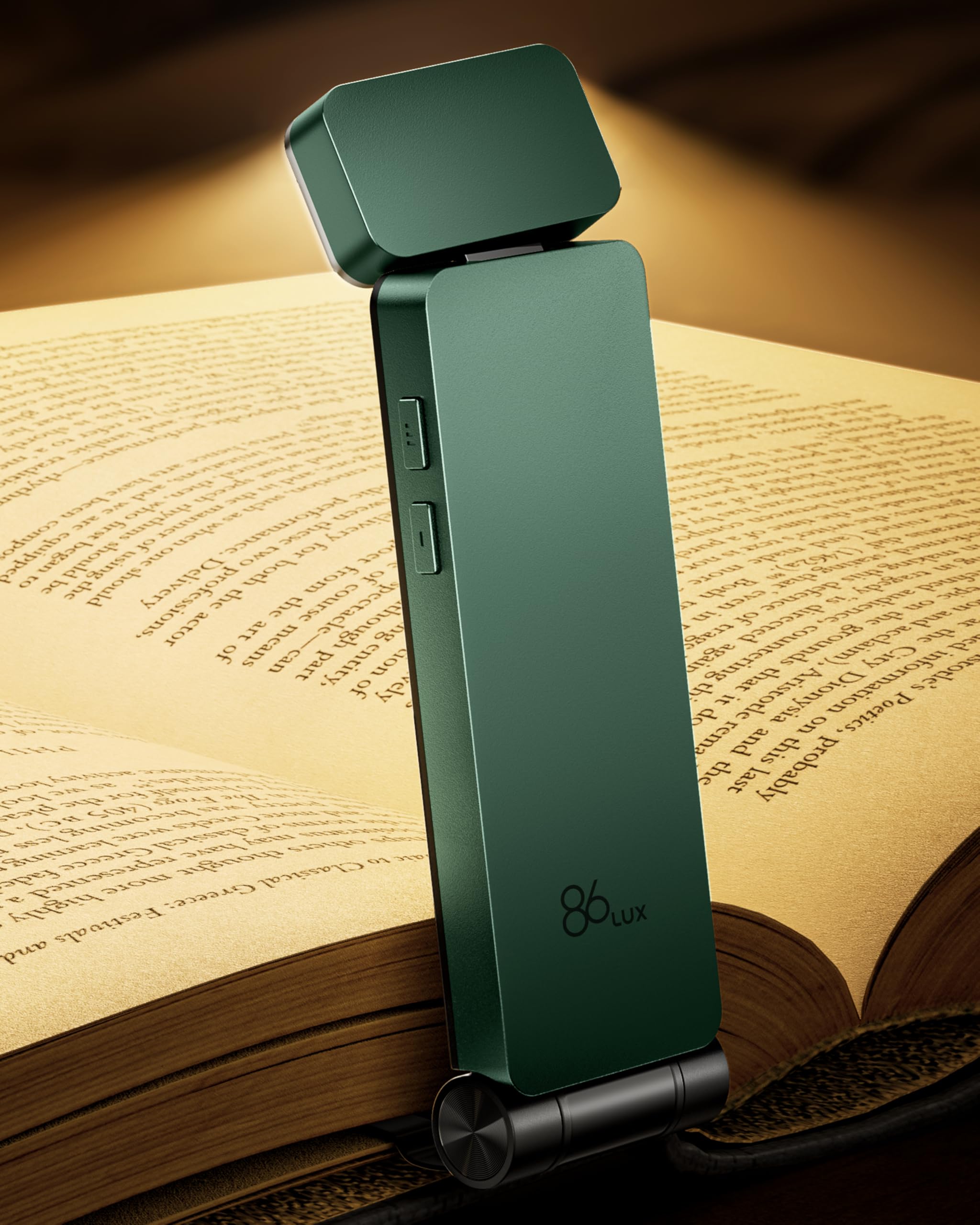 86lux Book Light, Rechargeable Clip-On LED Reading Light for Bed & Night Use - 3 Color Temperatures with Stepless Dimming, Ultralight Bookmark Design for Kids, Book Lovers, Green