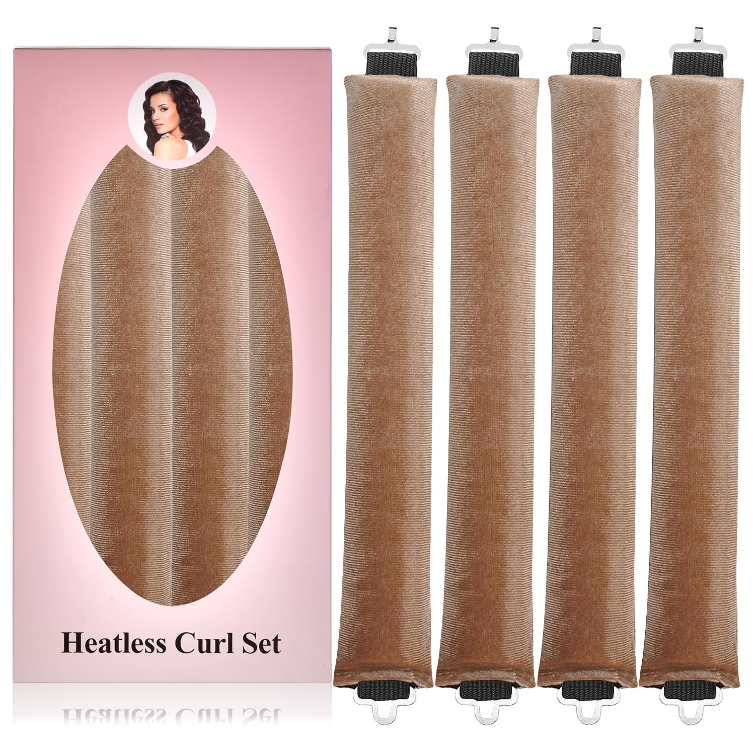 4pcs Heatless Blowout Hair Curlers for Long Hair,Jumbo Flexi Rods Soft Overnight Hair Rollers (Khaki)