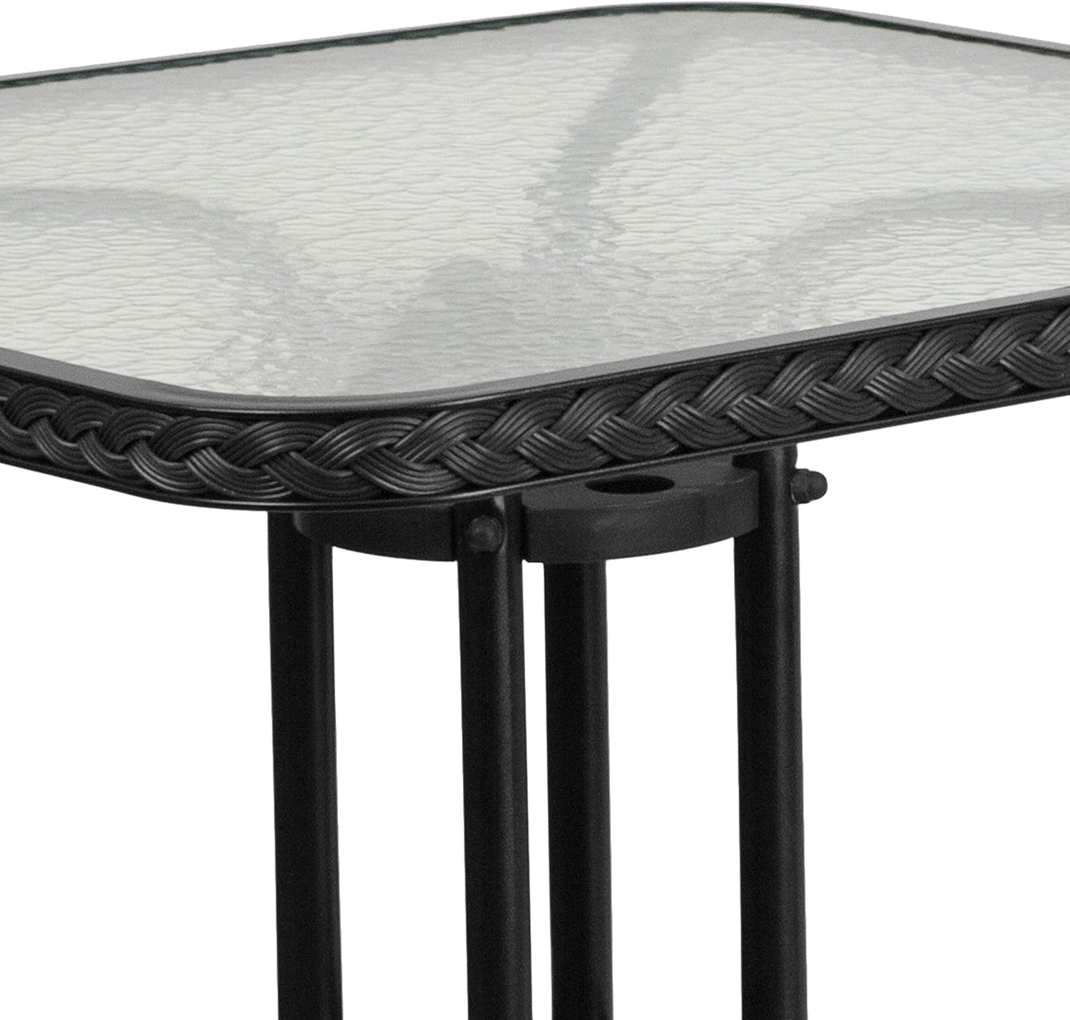 Flash Furniture 28'' Square Tempered Glass Metal Table with Black Rattan Edging : Garden & Outdoor