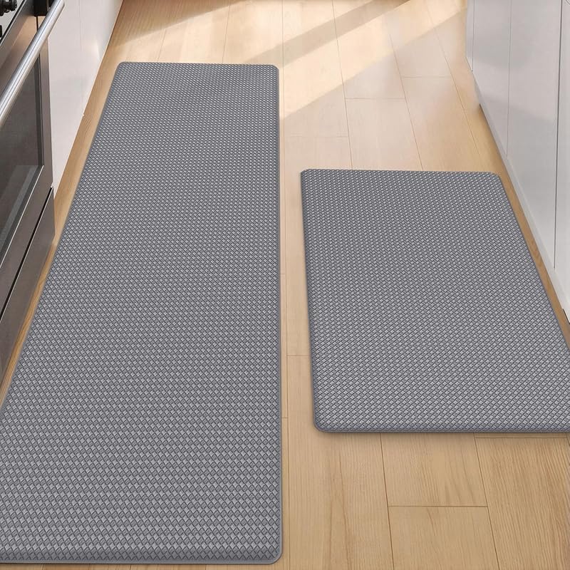 COLOR&GEOMETRY Non-Slip Kitchen Rug Set 44x75 cm 44x150 cm Grey