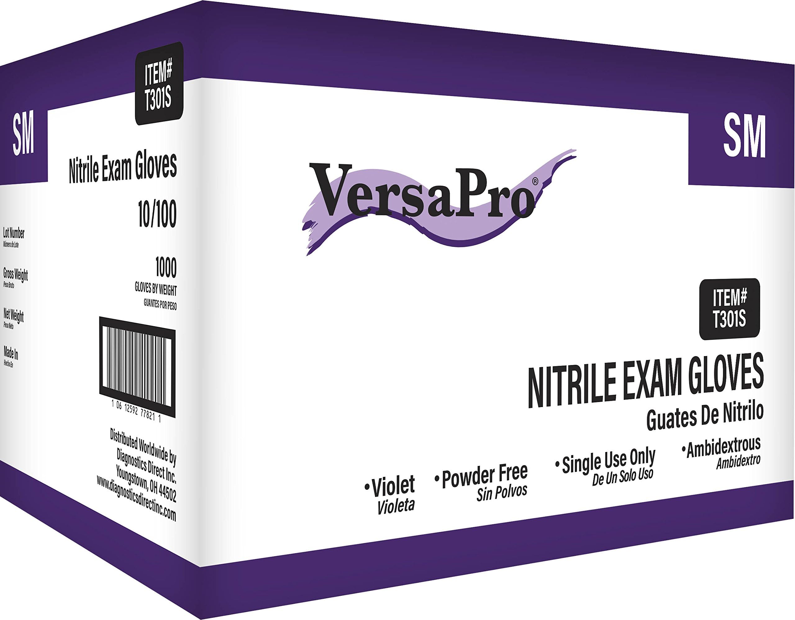 VersaPro Violet Nitrile Exam Gloves, Chemo-Rated, Powder Free, Small (Case of 1000)
