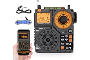 Raddy RF320 APP Control Shortwave Radio, AIR/FM/AM/VHF/SW/WB Receiver, Portable Radio Rechargeable w/ 9.85 Ft Wire Antenna (Black)