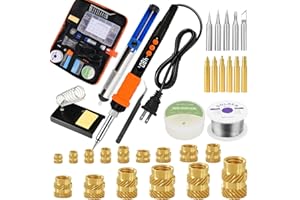 90W Soldering Iron Heat Set Insert Tool, LED Digital Solder Iron Adjustable Temperature(180°C-480°C) with 250Pcs Threaded Ins
