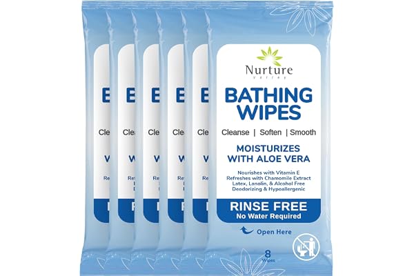 Nurture XL Rinse Free Bathing Wipes for Adults w/Aloe | Waterless Cleansing for sensitive skin | Disposable Adult Body Bath W