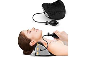 BETOVIN Height Adjustable Neck Stretcher - Inflatable Neck and Shoulder Relaxer Cervical Traction Device Neck Pillow Corrector Chiropractic for TMJ Pain Relief and Cervical Spine Alignment - Grey