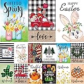 Seasonal Garden Flags Set of 12 Double Sided 12 x 18 Inch Yard Flags,small garden flags for outside, Christmas Spring Seasonal Flags for Outdoor Decorations,Holiday Garden Flags for All Seasons