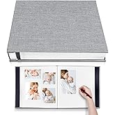 Photo Album Self Adhesive 3x5 4x6 5x7 6x8 8x10 8.5x11 11x10.6 Magnetic Scrapbook Album DIY Length 11x10.6 Inch 40 Pages Linen Cover DIY Photo Album with A Metallic Pen and and Plastic Board(Grey)